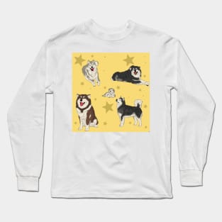 Alaskan Malamute Pattern Yellow Long Sleeve T-Shirt